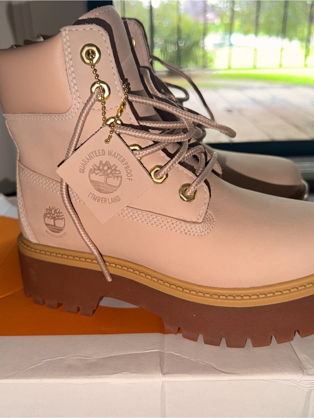 Timberland Women's Blush Pink Lace-Up Waterproof Lug Boots